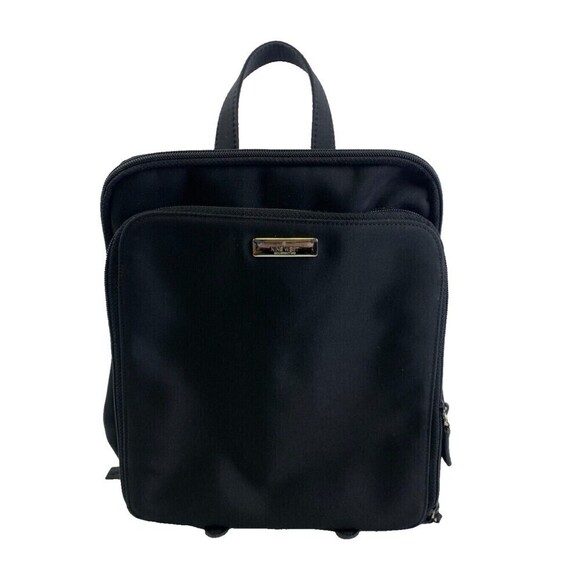 Vintage Nine West Mini Backpack Black Zip Around Rectangle Flat Snap Microfiber - Picture 1 of 15